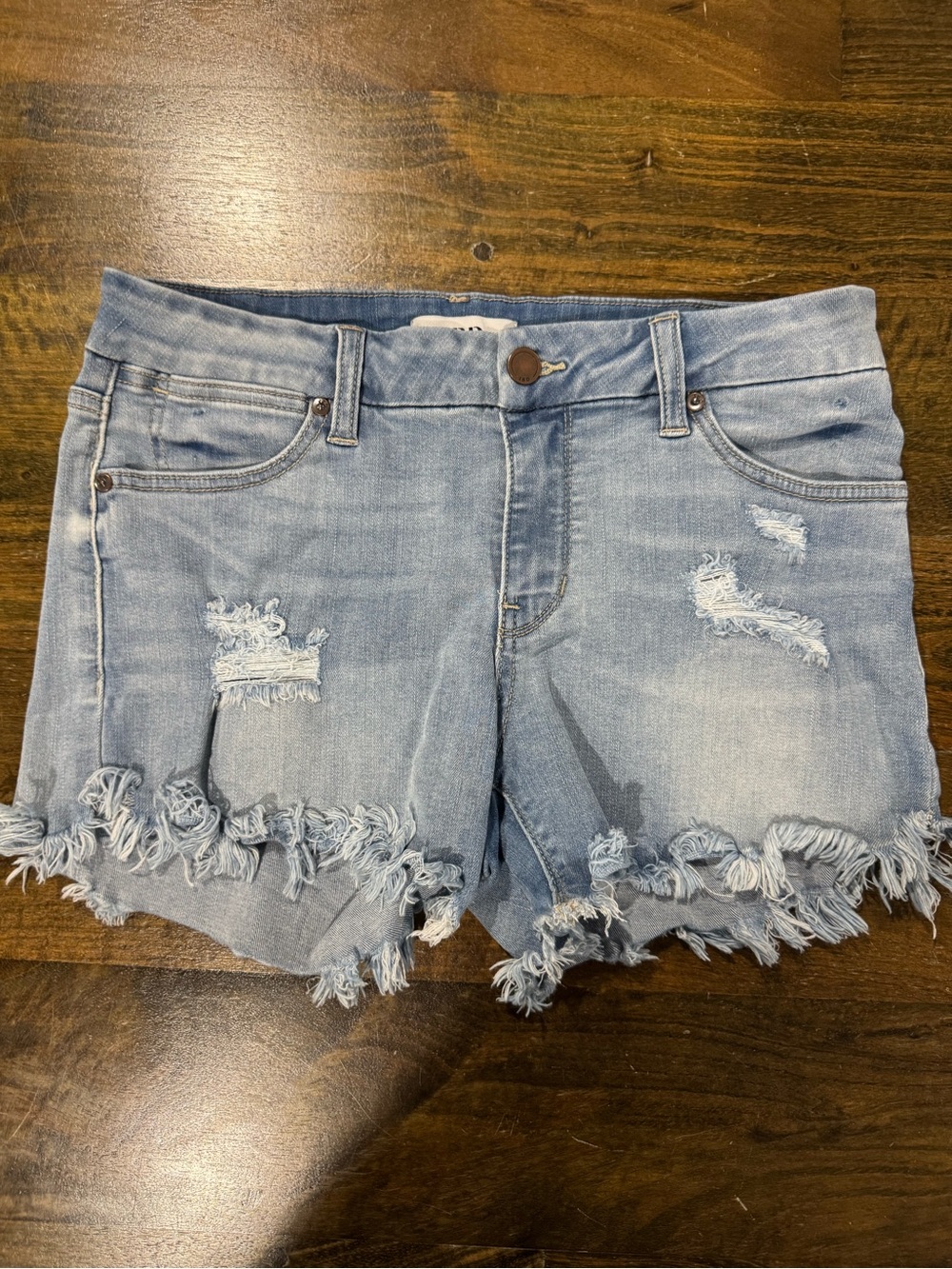 Juniors S Light Blue Frayed Hem Distressed Denim Shorts